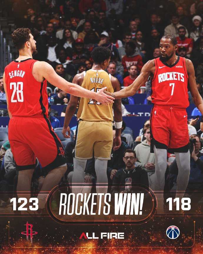 火箭双杀奇才！KD30分7板，申京32分12板，谢泼德19分10助7板6断